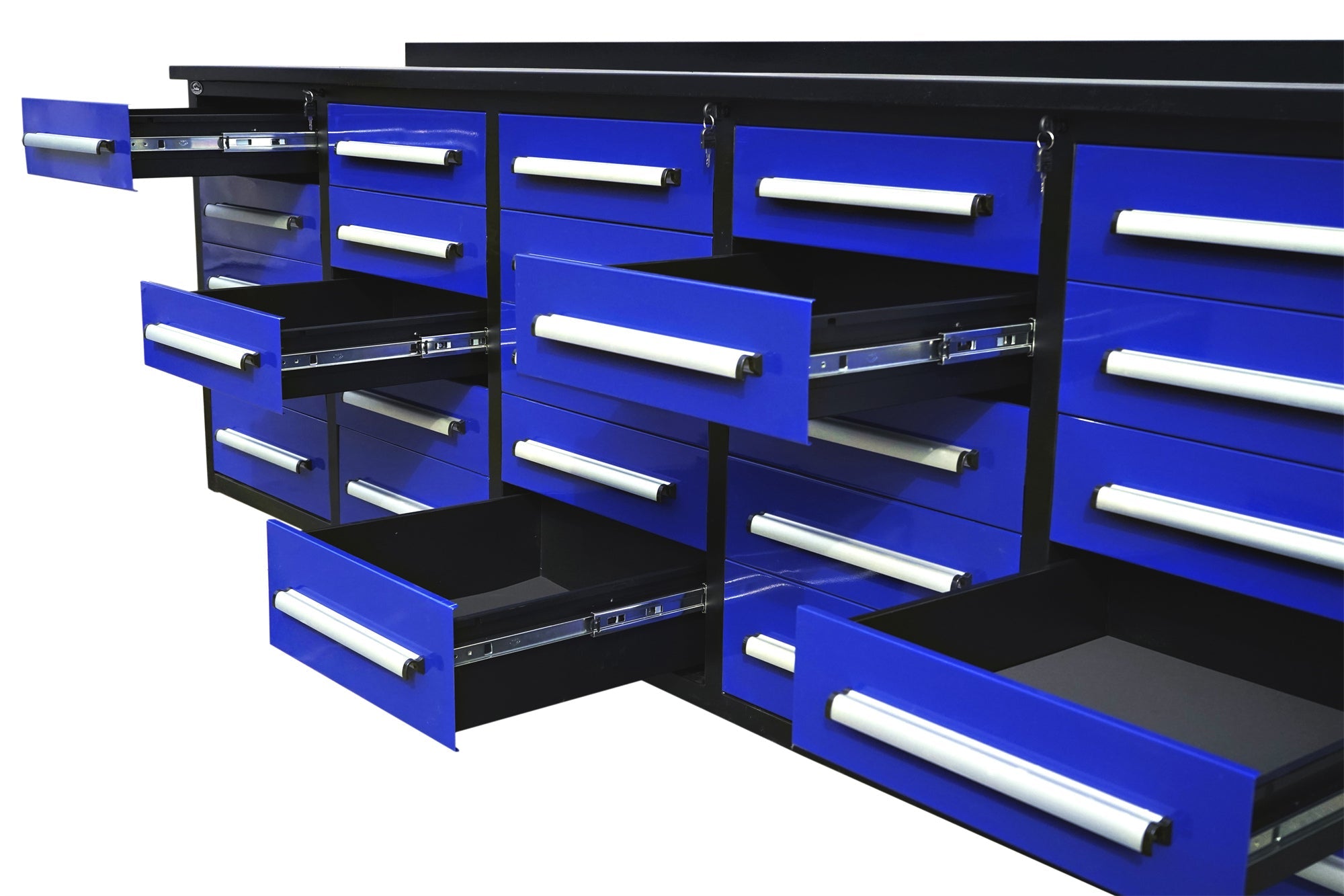 10' Workbench with Storage Drawers (25 Drawers)#color_blue