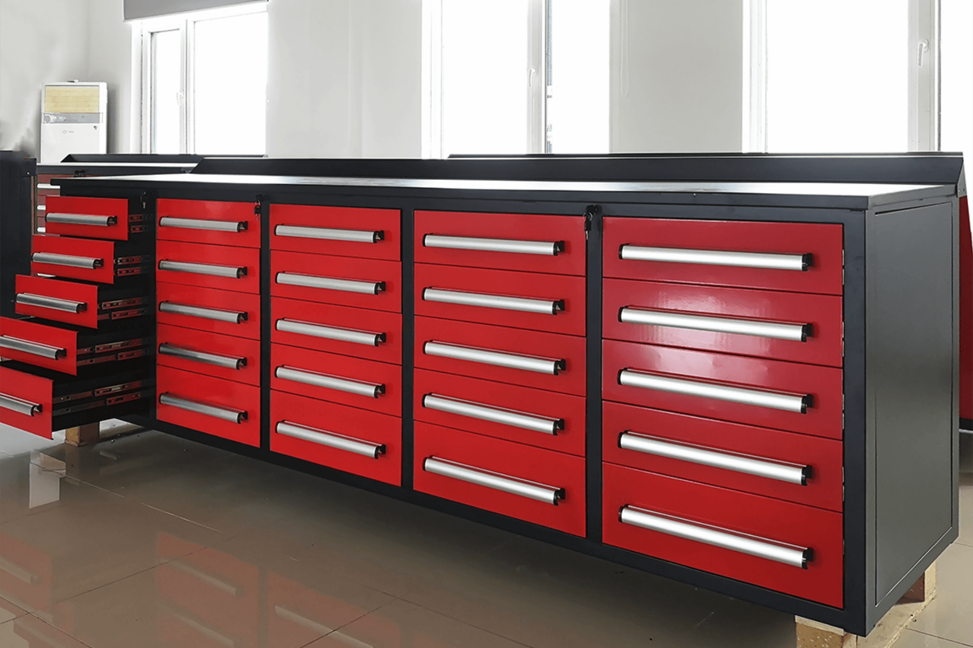 10' Workbench with Storage Drawers (25 Drawers)#color_red