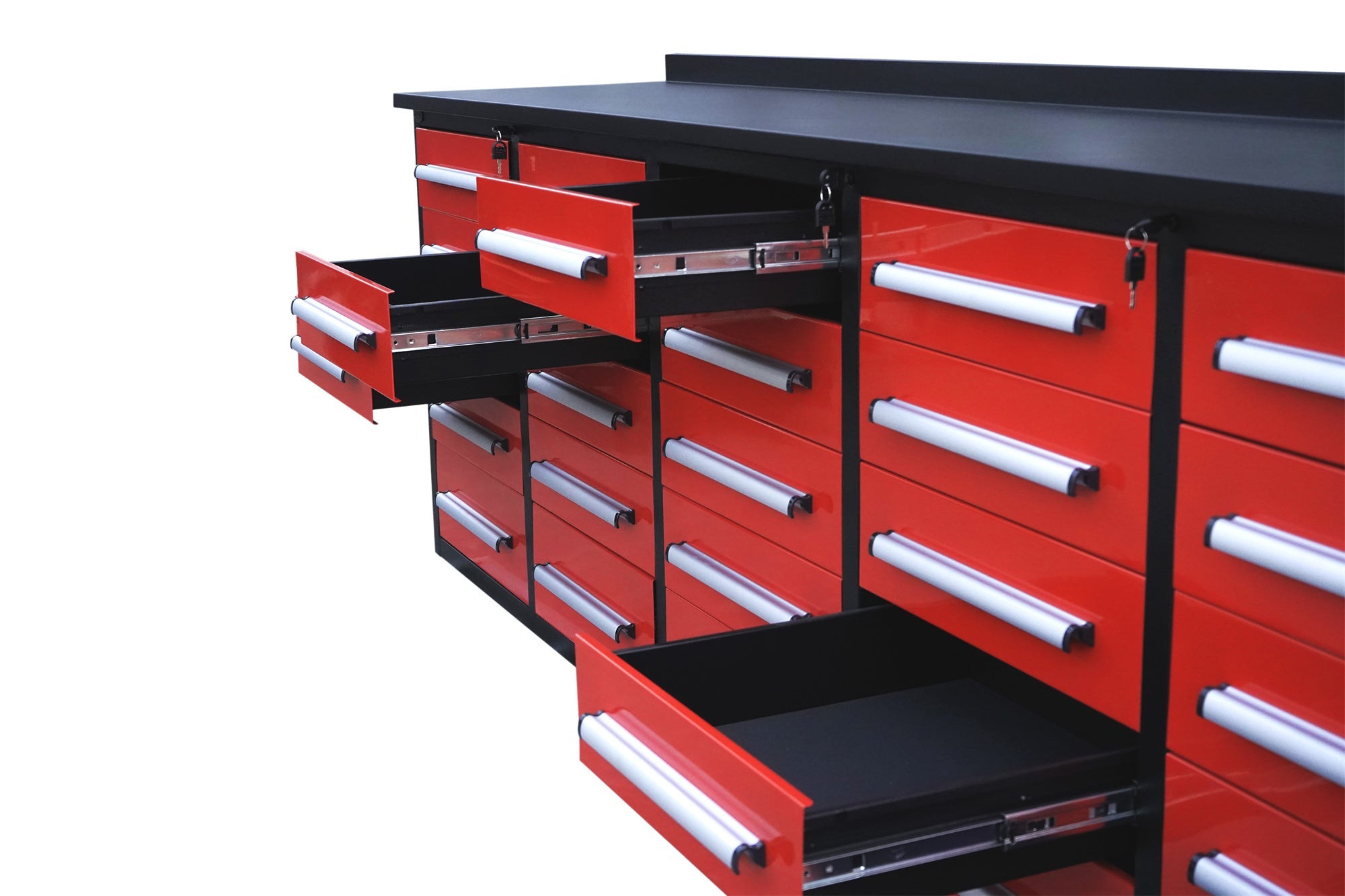 10' Workbench with Storage Drawers (25 Drawers)#color_red