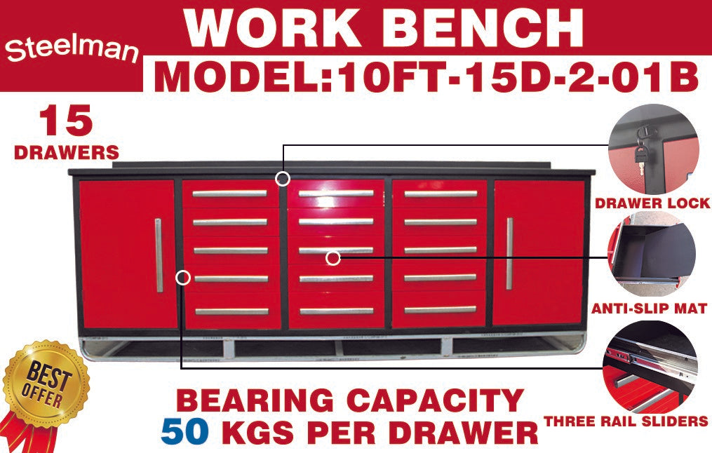 10ft Storage Cabinet (15 Drawers & 2 Cabinets) #color_red