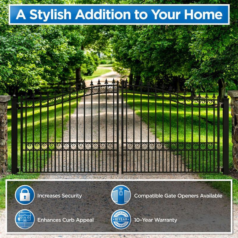 18'x6' Steel Dual Swing Driveway Gate - LONDON Style