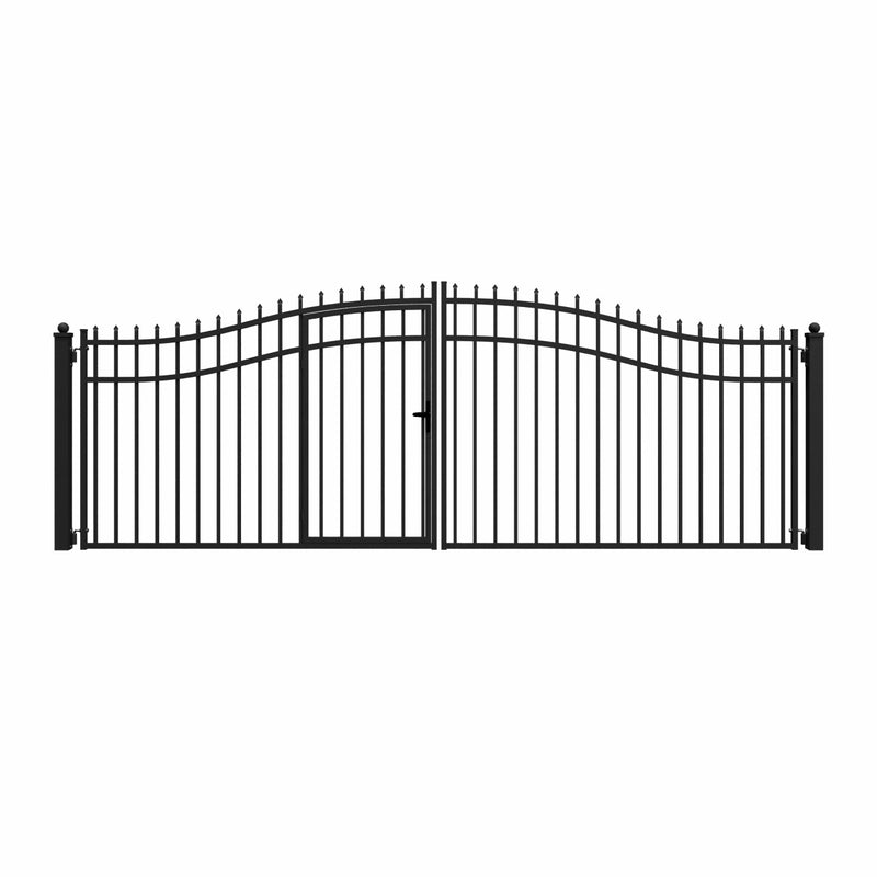 18'x7' Steel Dual Swing Driveway Gate with Built-In Pedestrian Door