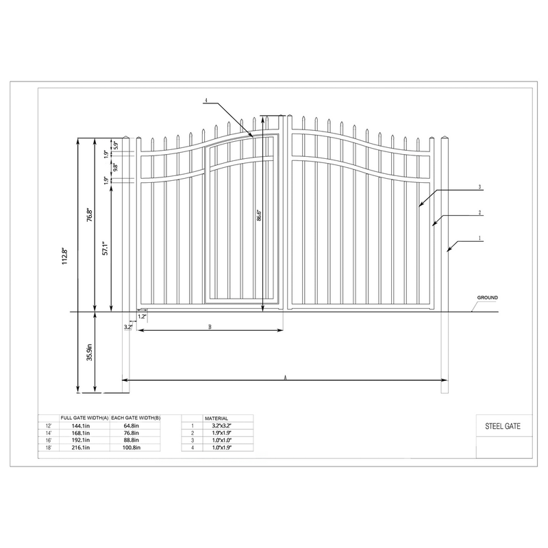 18'x7' Steel Dual Swing Driveway Gate with Built-In Pedestrian Door