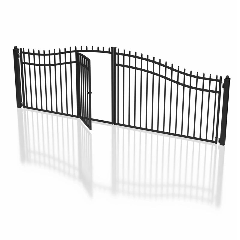 18'x7' Steel Dual Swing Driveway Gate with Built-In Pedestrian Door