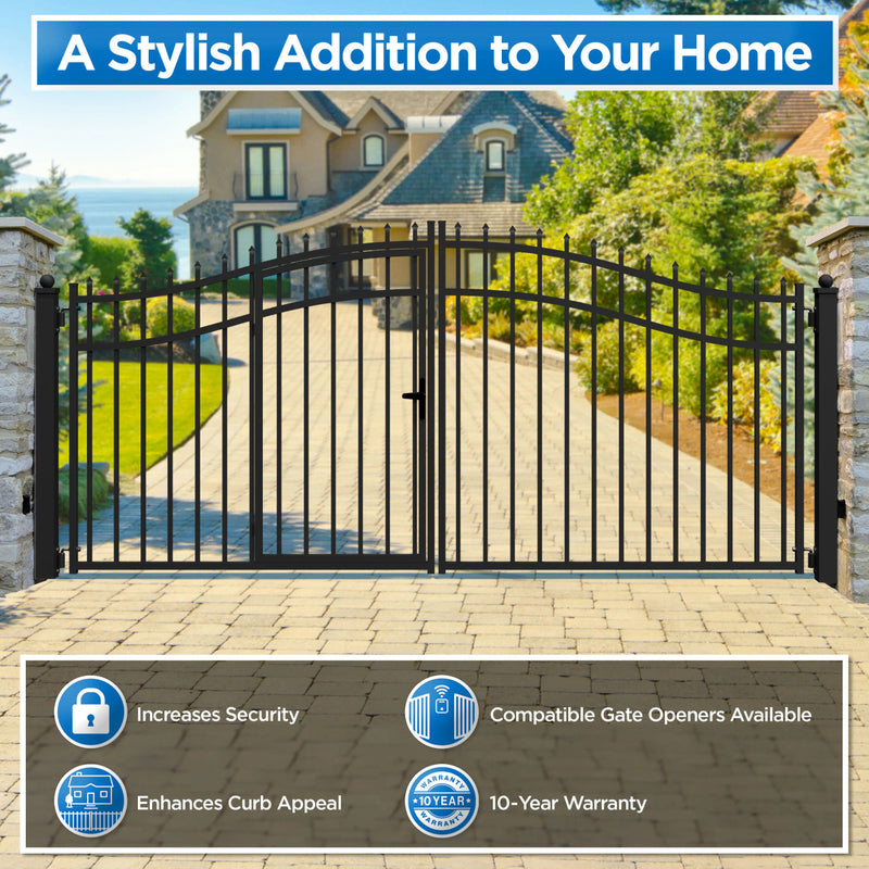 18'x7' Steel Dual Swing Driveway Gate with Built-In Pedestrian Door