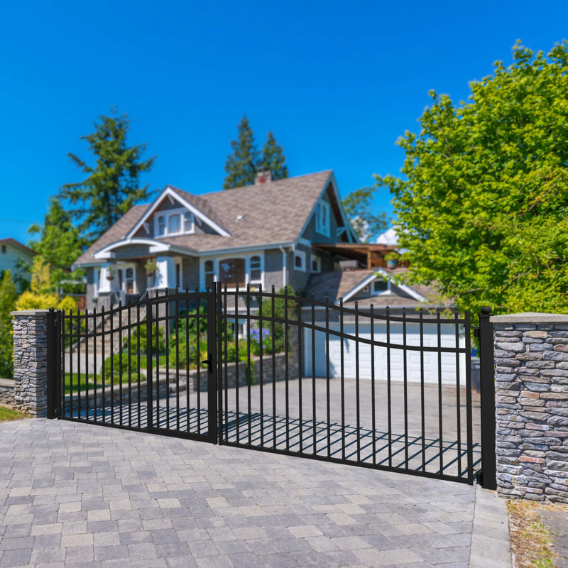 18'x7' Steel Dual Swing Driveway Gate with Built-In Pedestrian Door