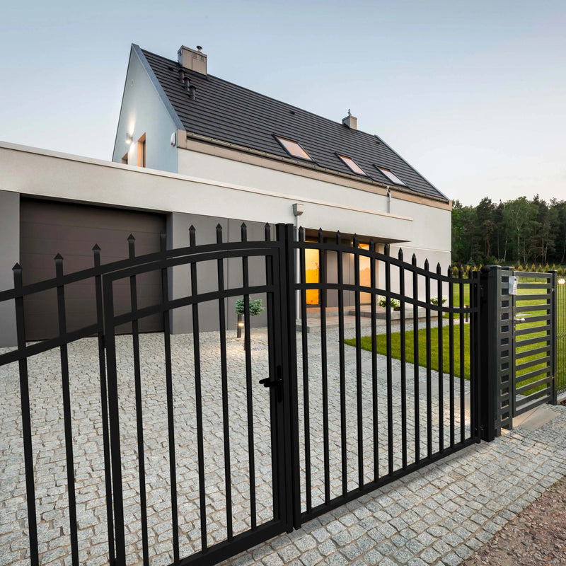 18'x7' Steel Dual Swing Driveway Gate with Built-In Pedestrian Door