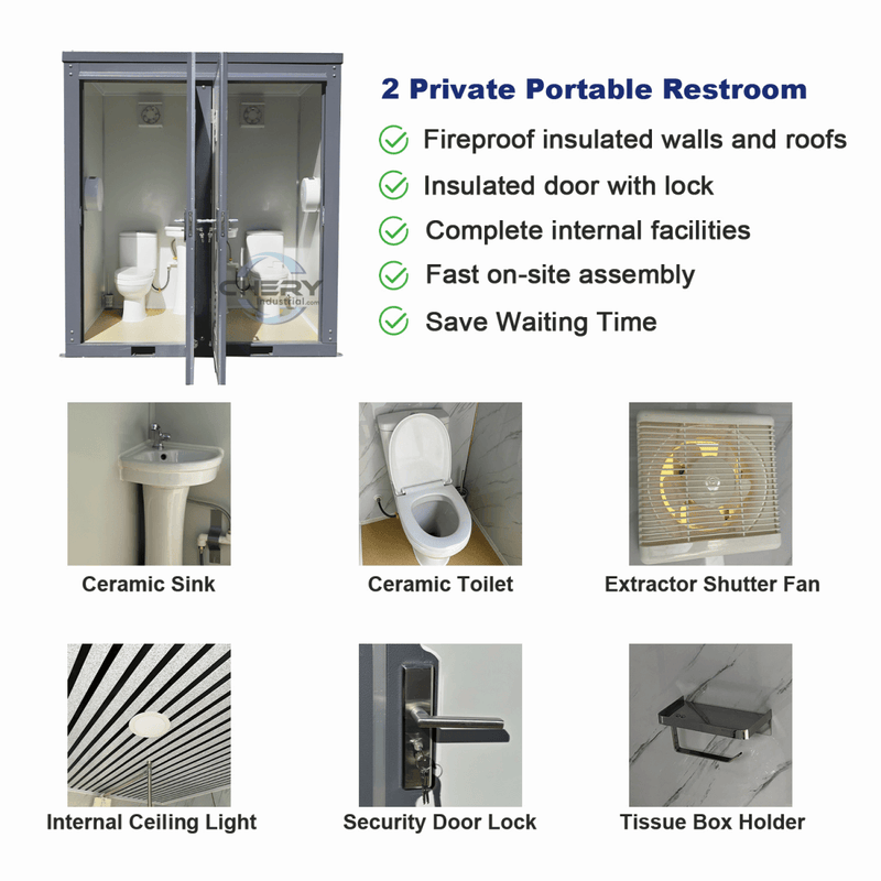 2 Private Toilet Stalls Portable Restroom