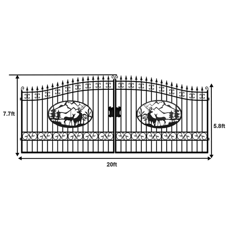 [AS-IS] 20ft Dual Swing Wrought Iron Gate - Deer Decor