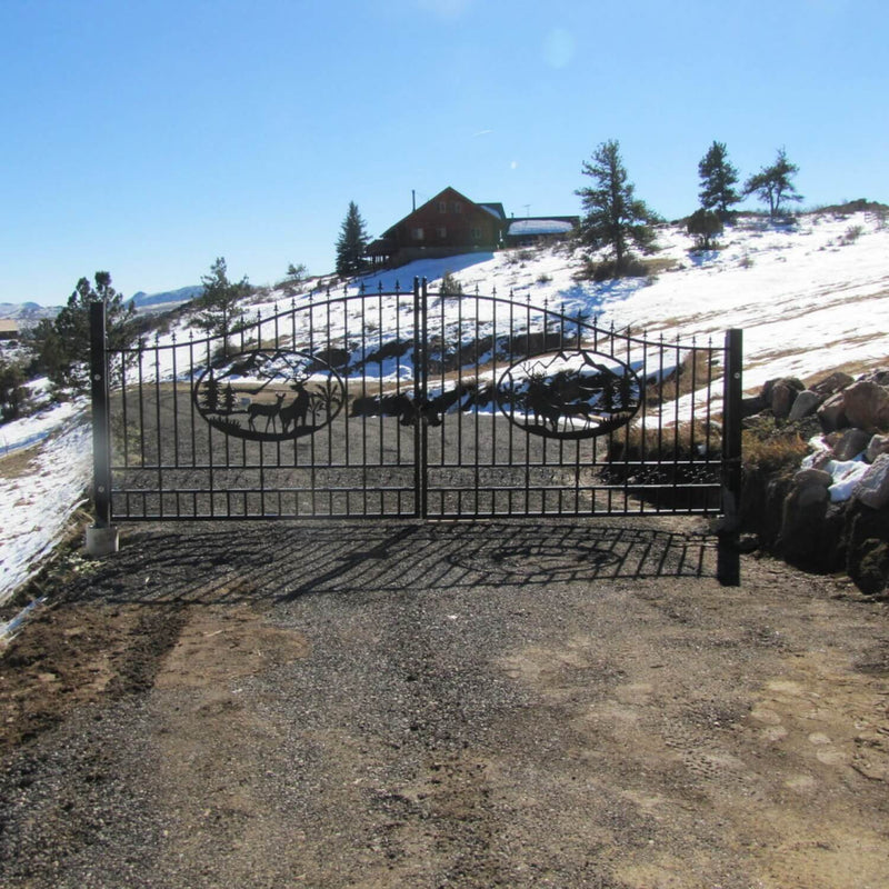 [AS-IS] 20ft Dual Swing Wrought Iron Gate - Deer Decor