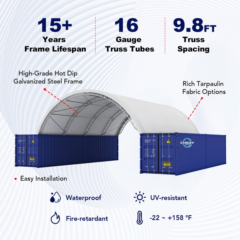 30'x40'x10' Double Truss Shipping Container Shelter