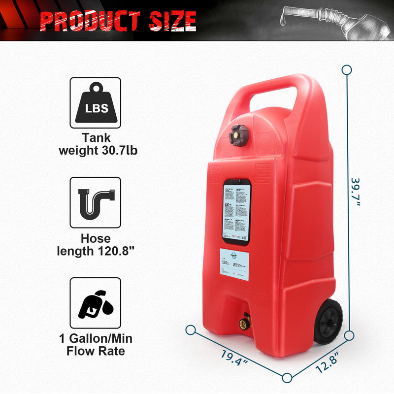 34 Gallon Gas Caddy With Wheels, Fuel Storage Tank Dimension