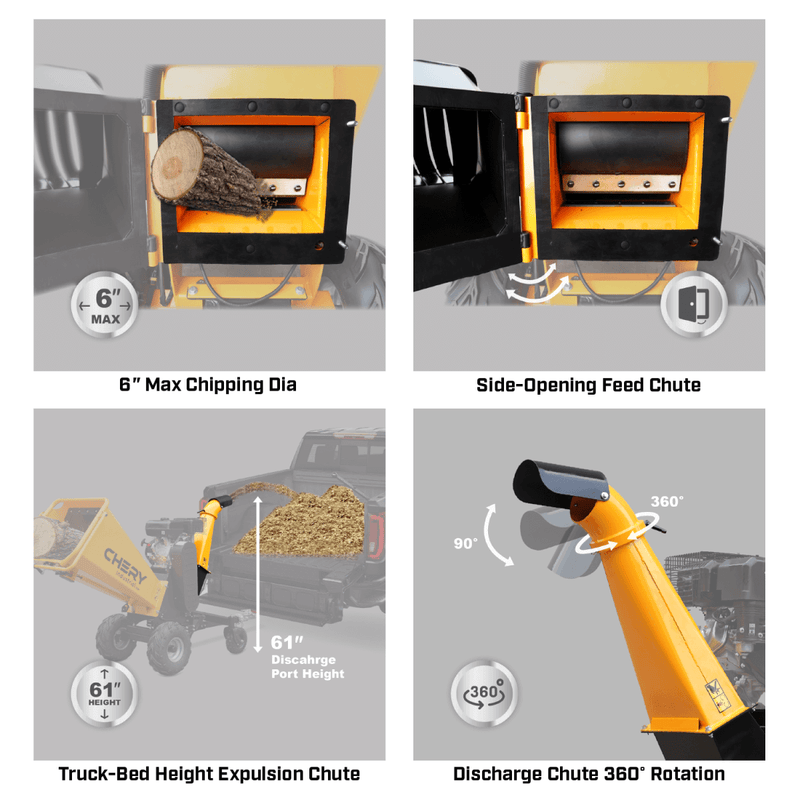 6" 15 HP 420cc Gas Powered Wood Chipper