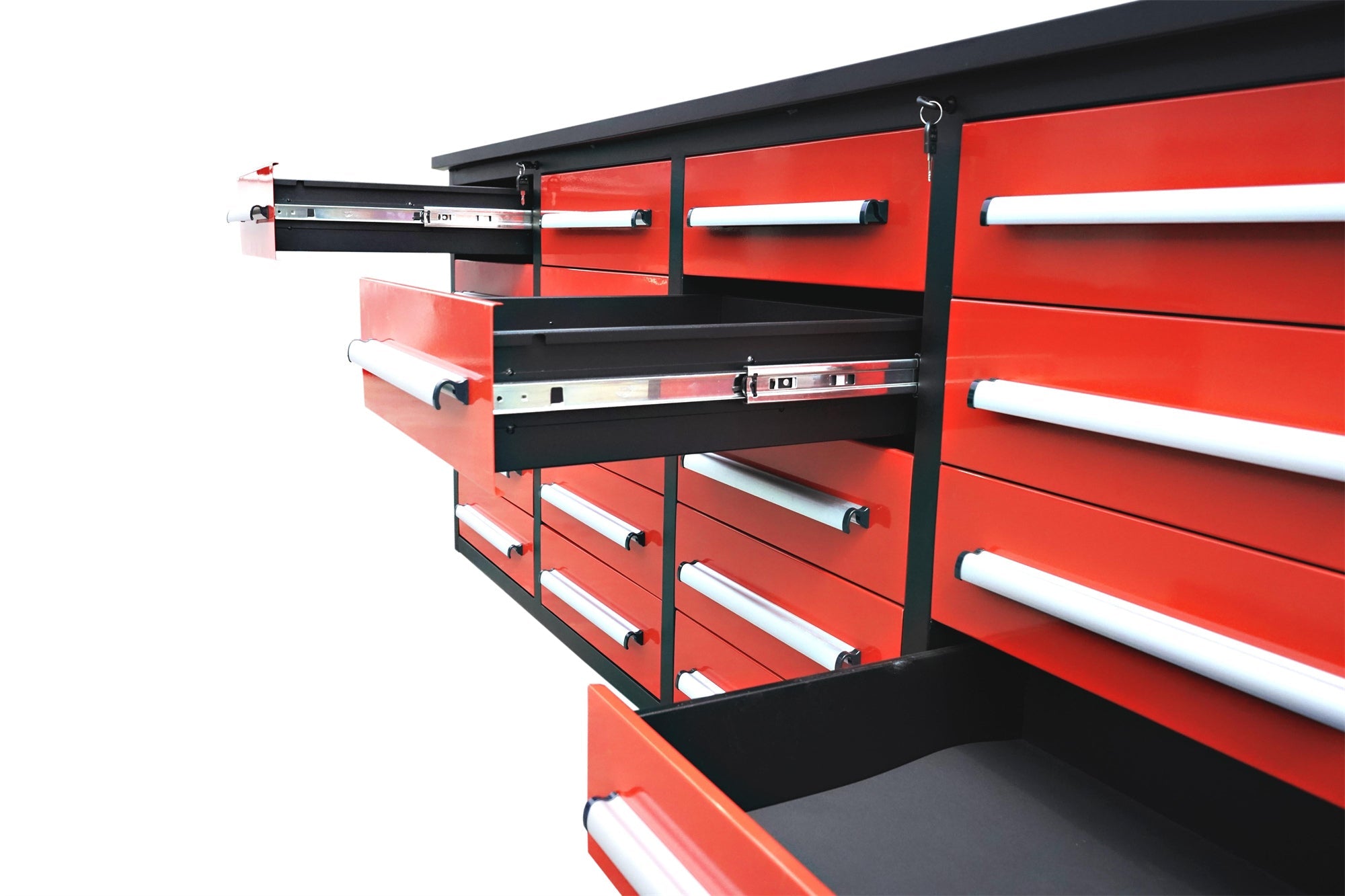 7ft Garage Storage Cabinets with Workbench_20Drawers_#color_red