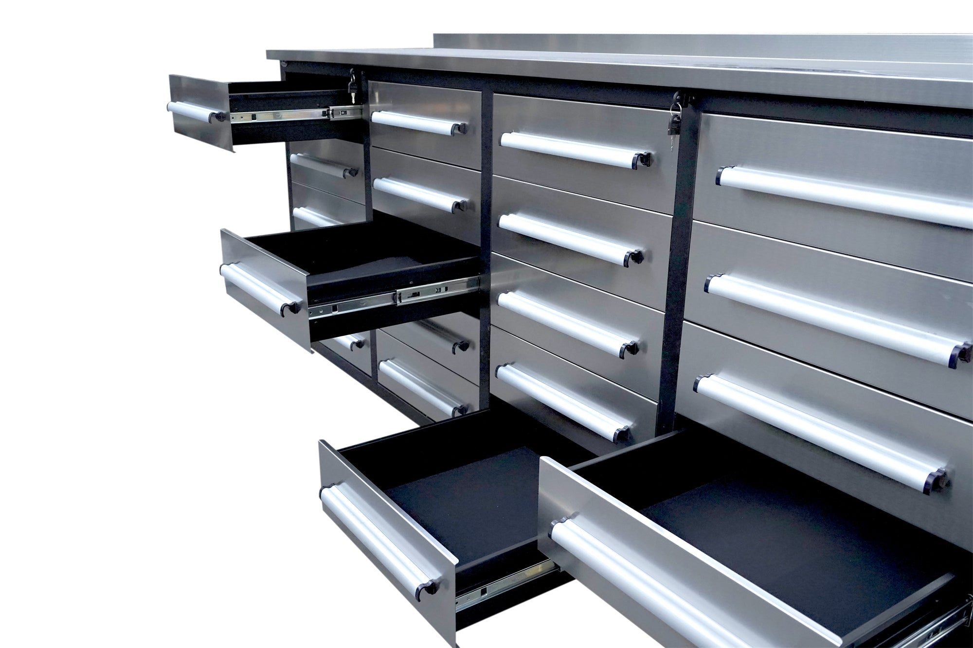 7ft Garage Storage Cabinets with Workbench_20Drawers_#color_silver