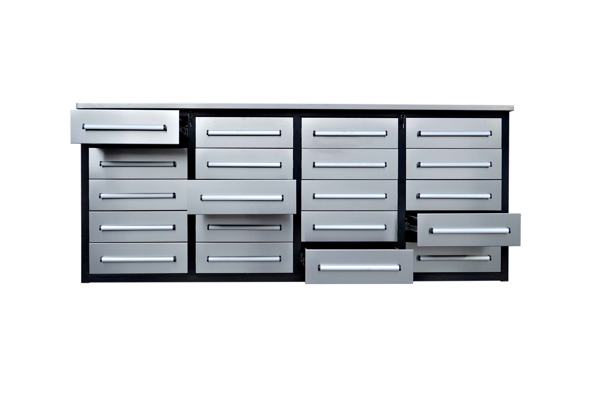 7ft Garage Storage Cabinets with Workbench_20Drawers_#color_silver