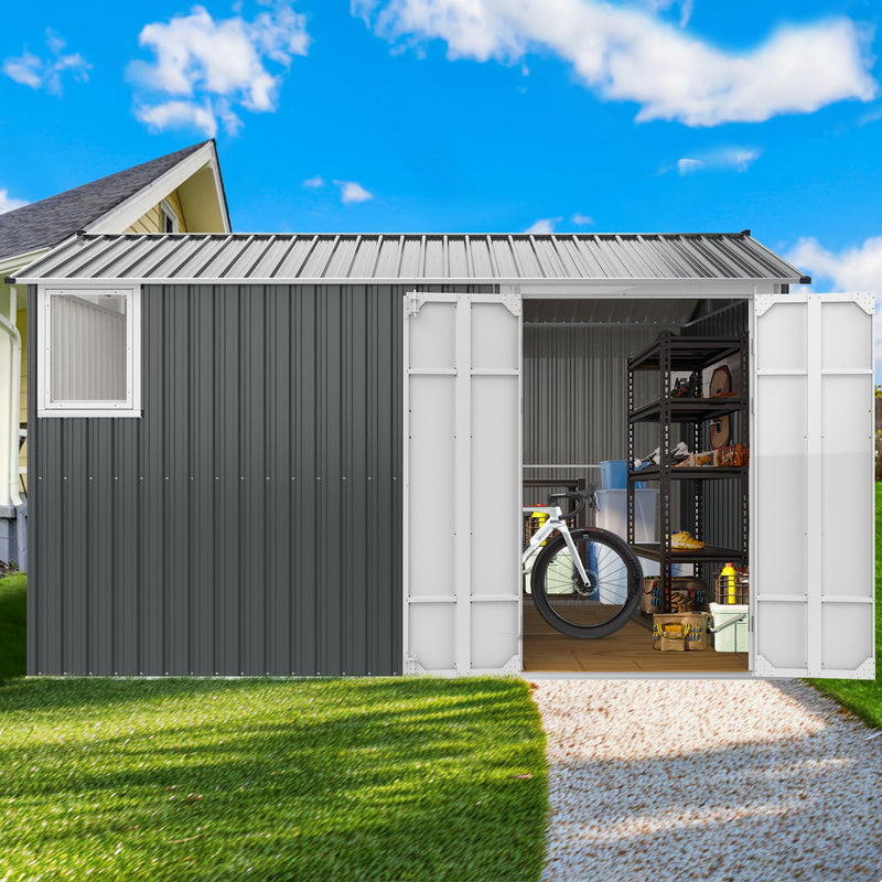 [AS-IS] 8x12 Ft Metal Storage Shed with Double Hinged Doors