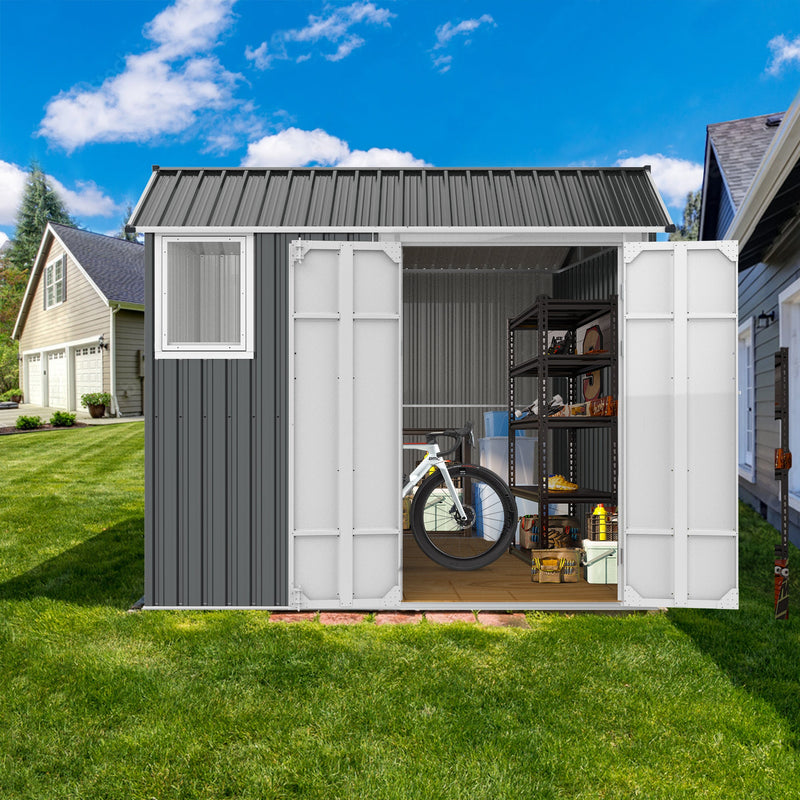 8x6 ft Metal Storage Shed with Double Hinged Doors