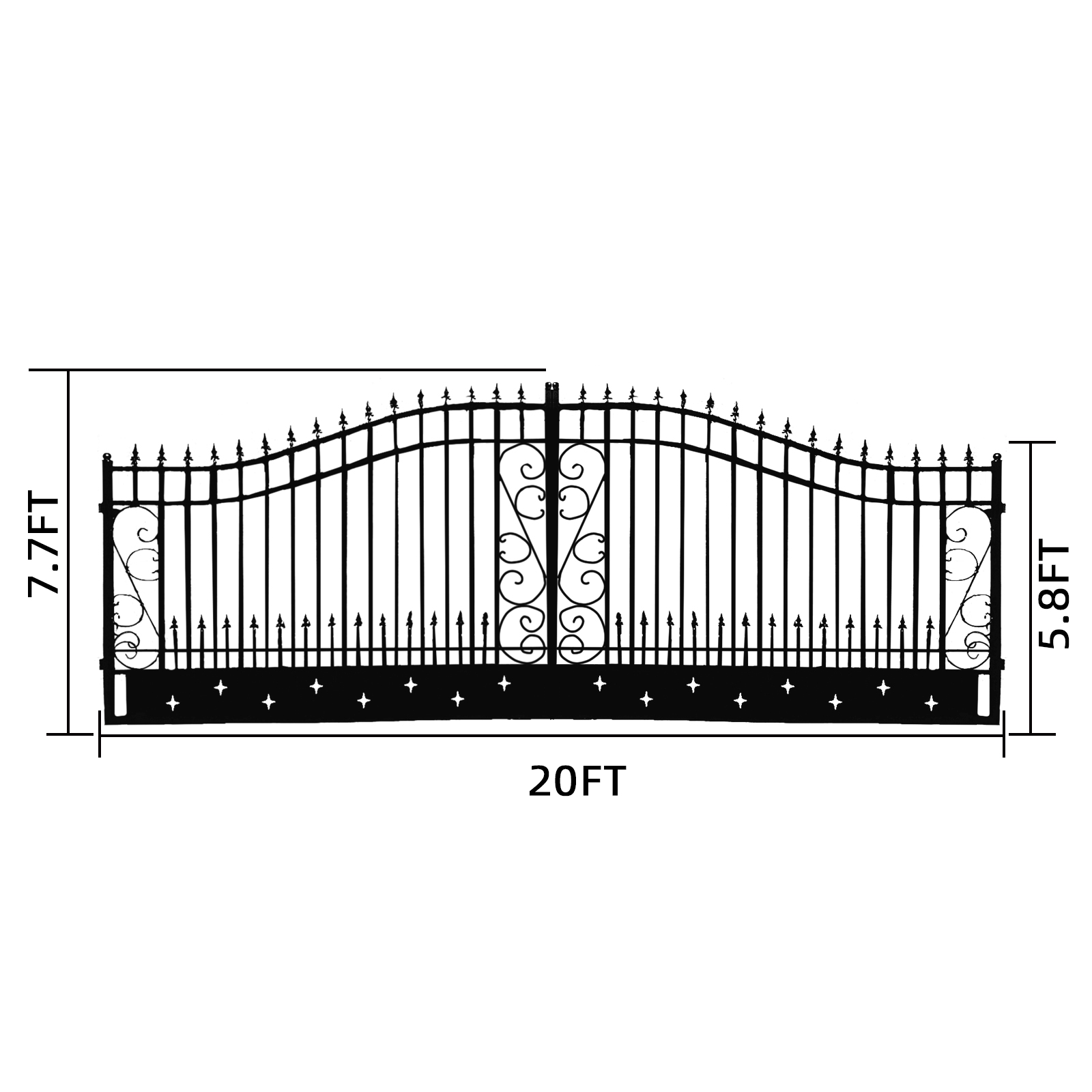 [AS-IS] 20ft Dual Swing Wrought Iron Gate, Star Design