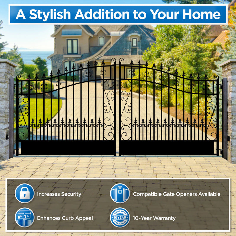 18'x6' Steel Dual Swing Driveway Gate, VENICE Style