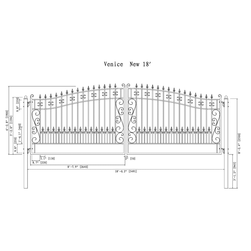 18'x6' Steel Dual Swing Driveway Gate, VENICE Style