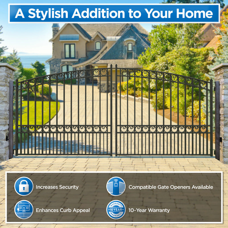 18'x6' Steel Dual Swing Driveway Gate - PARIS Style