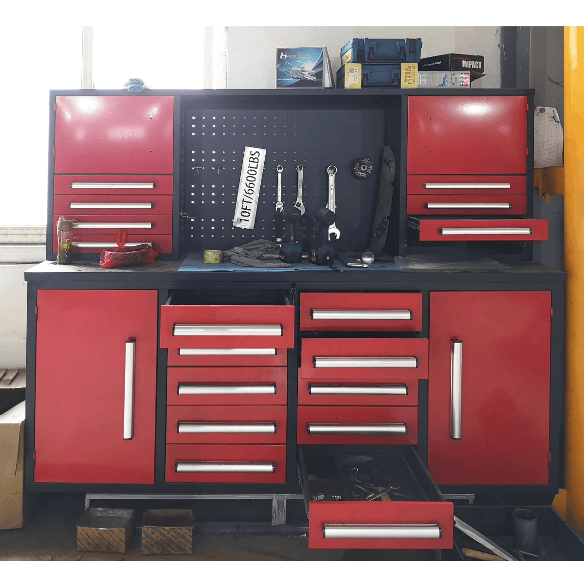 [BARGAIN] 7' Garage Storage Cabinet with 18 Drawers#color_Red