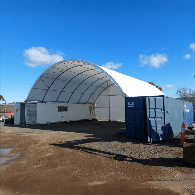 40x40x15 ft Container Shelter with Closed Back Panel