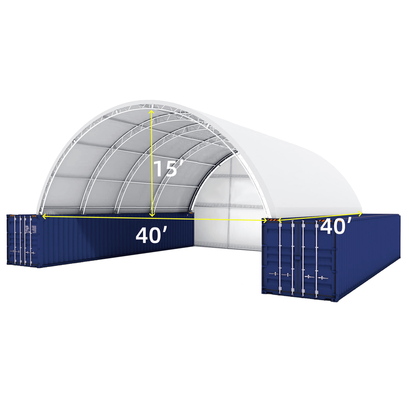 40x40x15 ft Container Shelter with Closed Back Panel