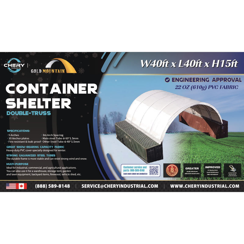 40x40x15 ft Container Shelter with Closed Back Panel