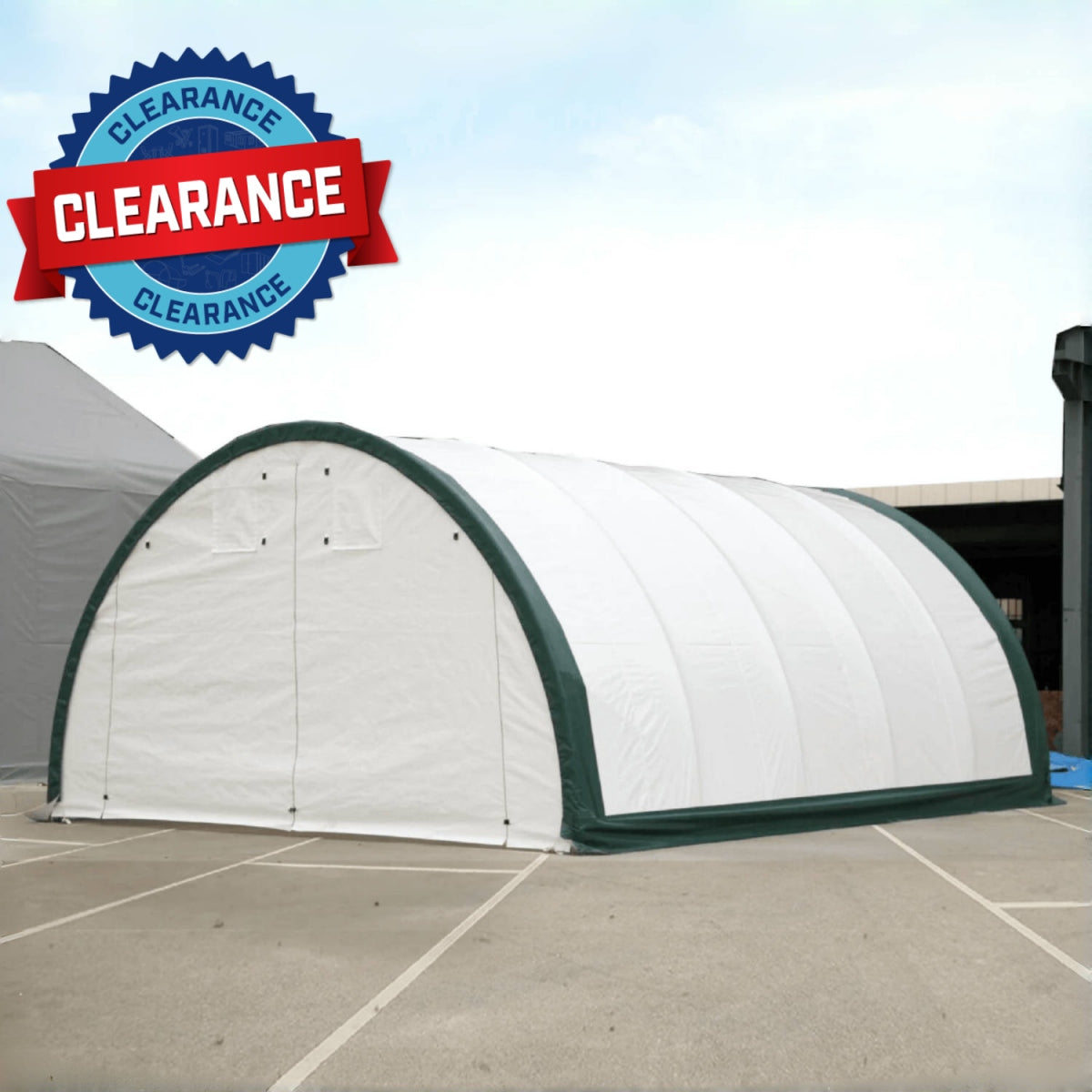 [CLEARANCE] 20' x 30' Arch Wall Storage Tent, 11oz PE Cover & Drive Through Doors