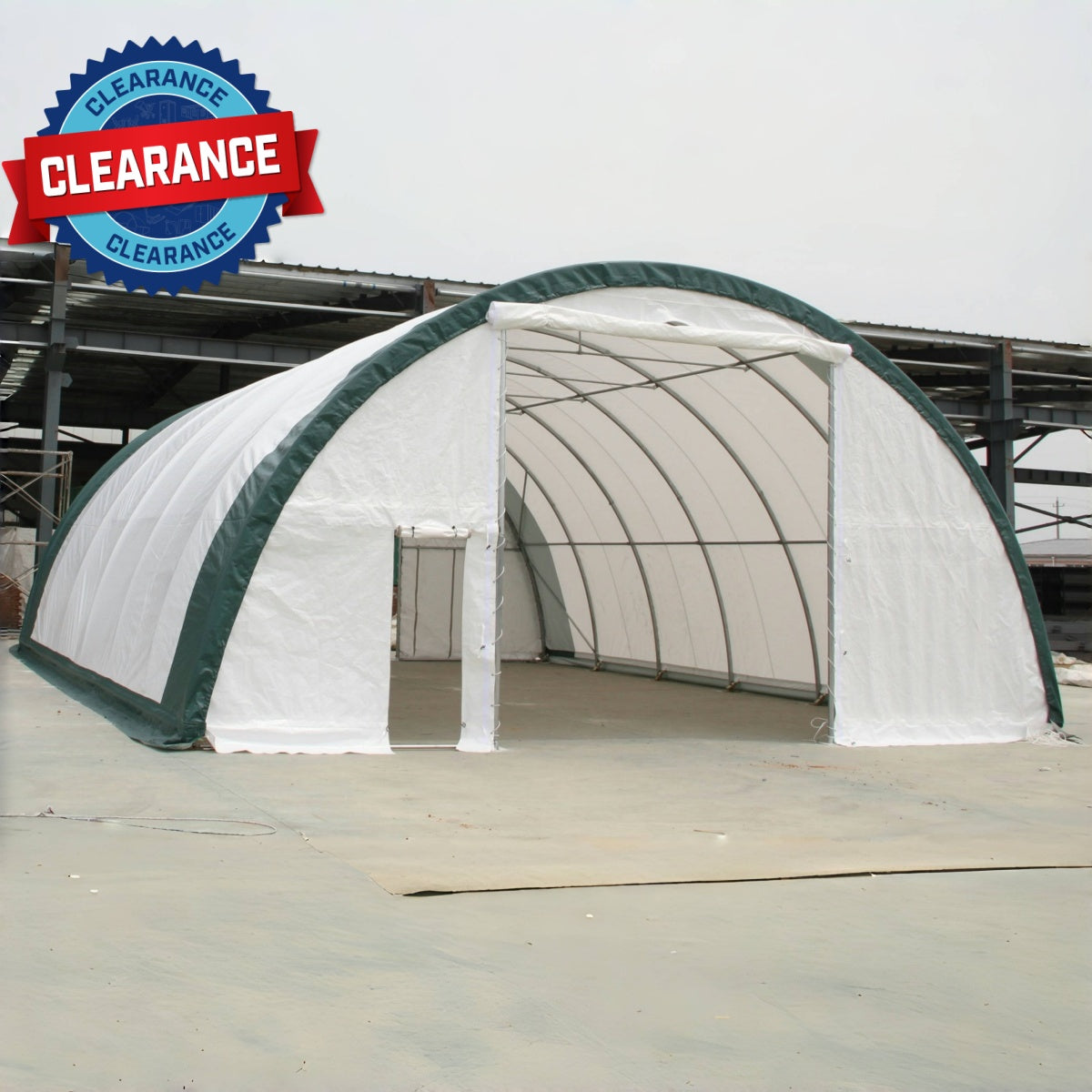 [CLEARANCE] 30' x 40' Arch Wall Storage Tent, 11oz PE Cover & Drive Through Doors