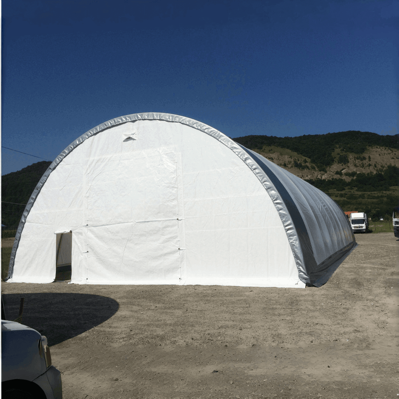 [CLEARANCE] 40' x 80' Arch Wall Storage Tent, 11oz PE Cover & Drive Through Doors