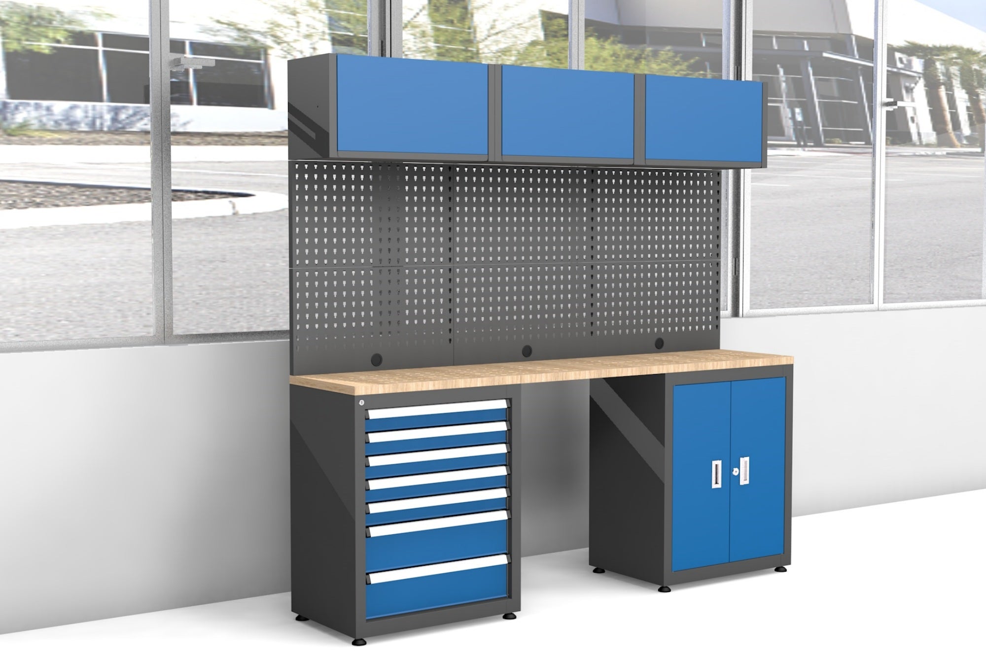 Chery Industrial 3-Piece Steel Workshop Cabinet System#color_blue