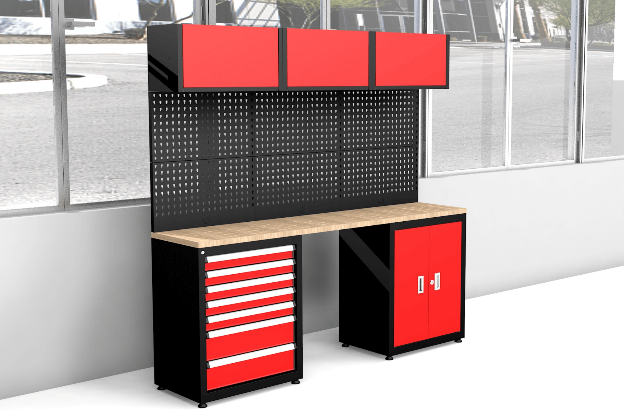 Chery Industrial 3-Piece Steel Workshop Cabinet System#color_red