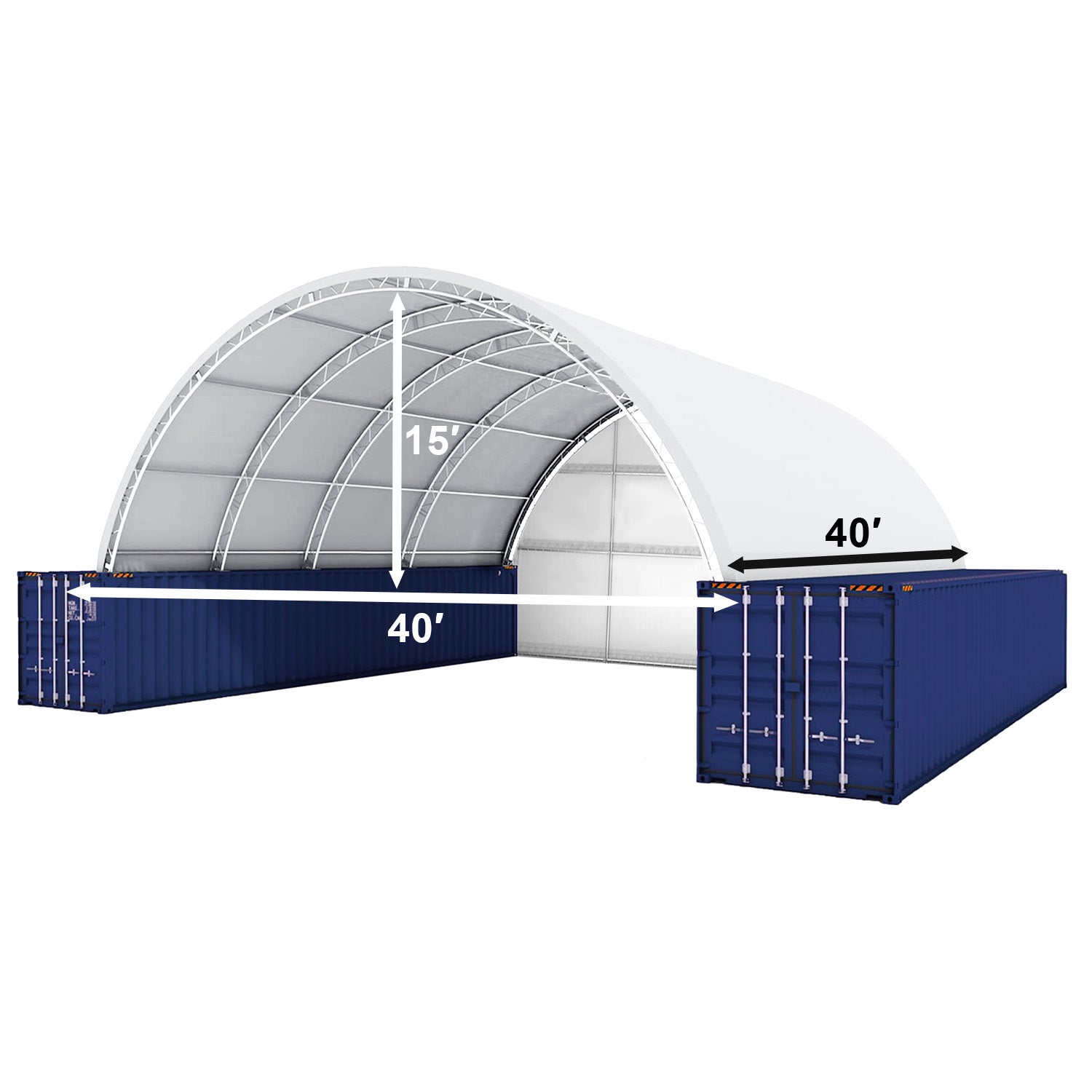 40x40x15 ft Container Shelter with Closed Back Panel Dimension