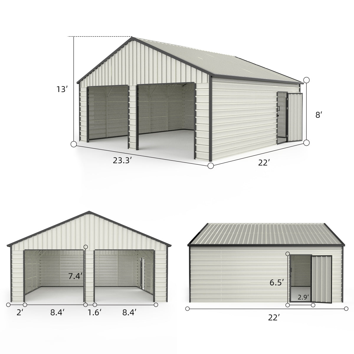 [CLEARANCE] 23' x 22' Double Garage Metal Shed