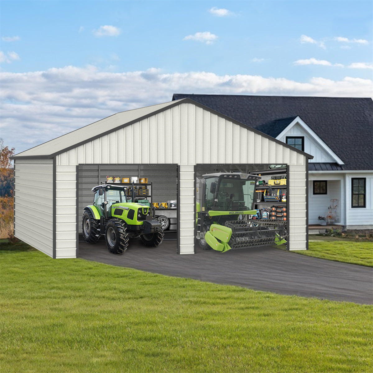 23' x 22' Double Garage Metal Shed with Side Entry Door