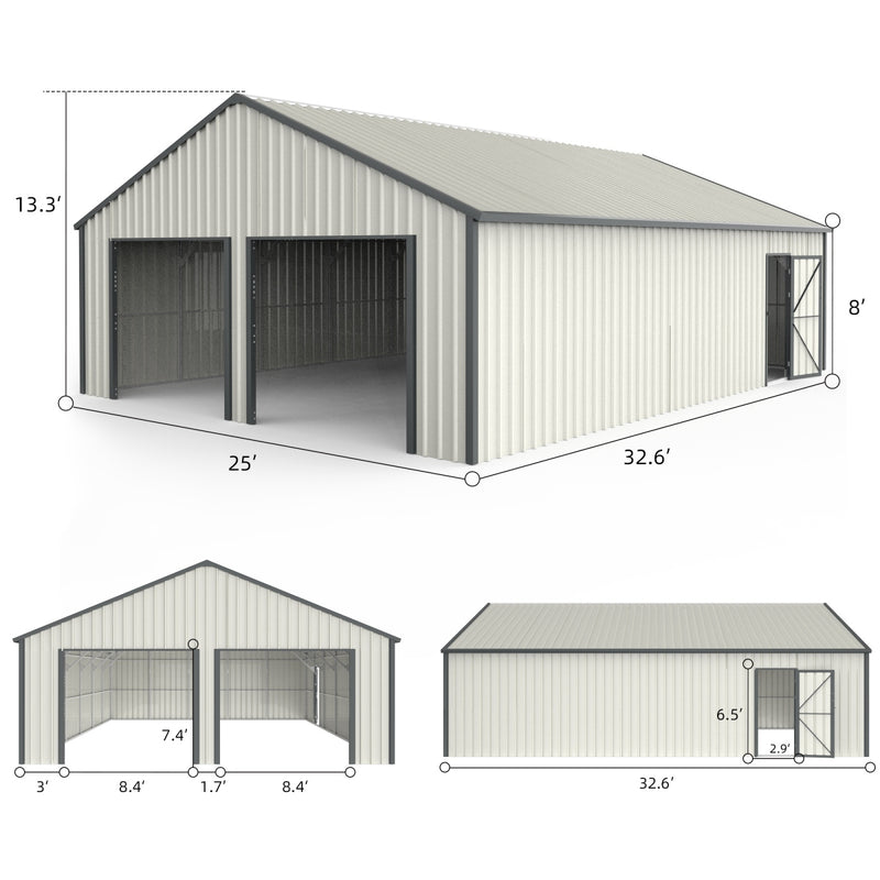 25' x 33' Double Garage Metal Shed with Side Entry Door