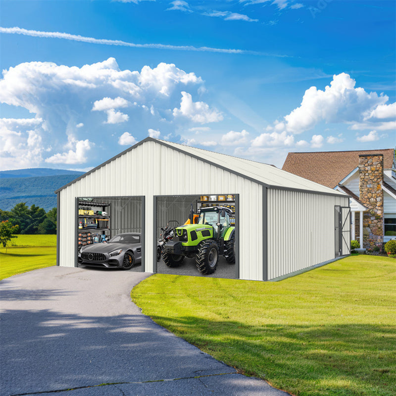 25' x 33' Double Garage Metal Shed with Side Entry Door