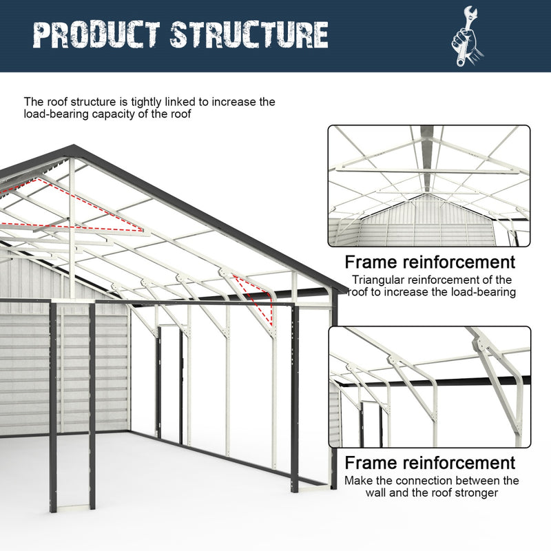 25' x 33' Double Garage Metal Shed with Side Entry Door