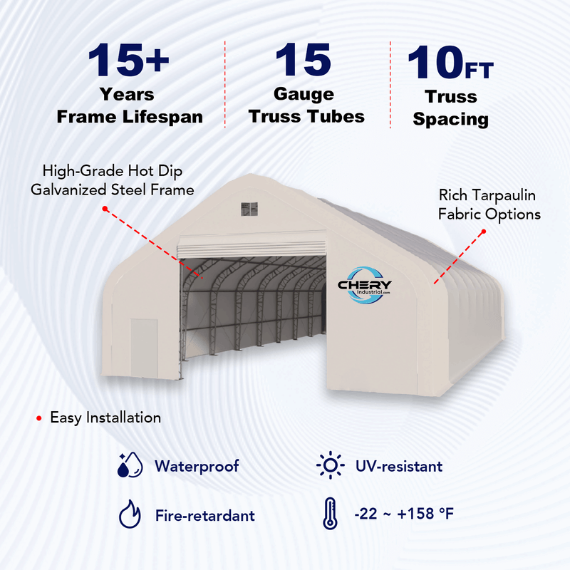 Double Truss Storage Shelter W50'xL100'xH23' Feature