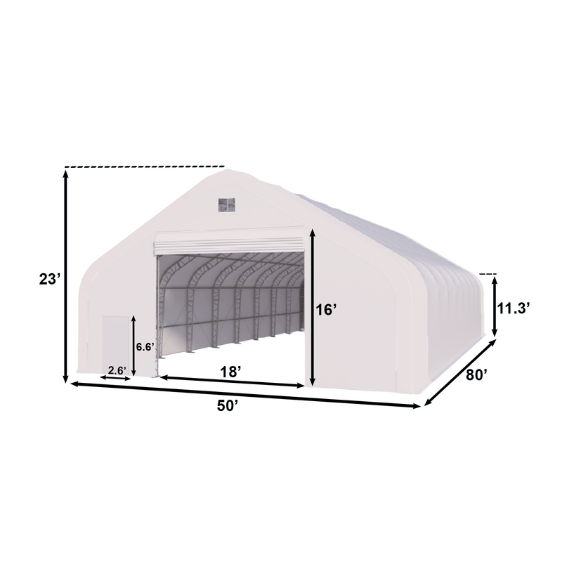 Double Truss Storage Shelter W50'xL80'xH23' Spec