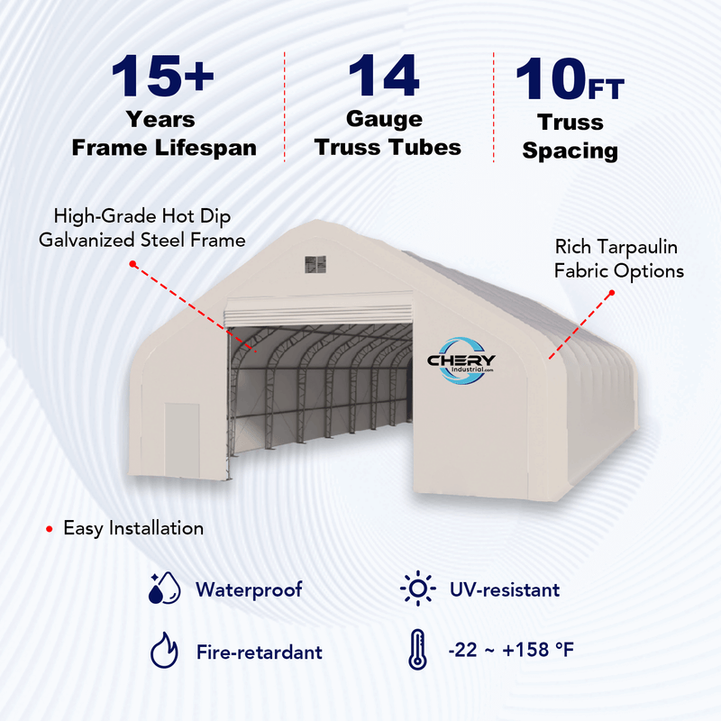 Double Truss Storage Shelter W70'xL120'xH28'