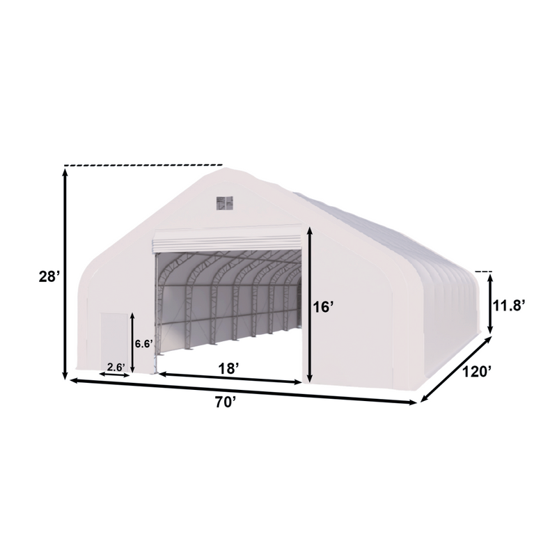 Double Truss Storage Shelter W70'xL120'xH28'