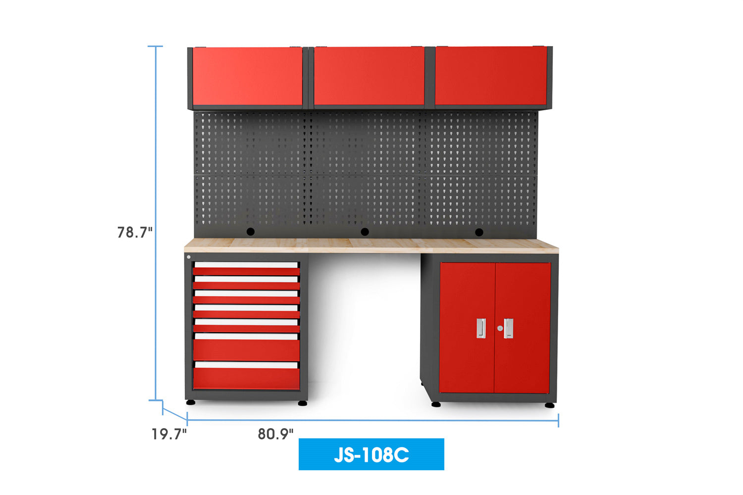 Chery Industrial 3-Piece Steel Workshop Cabinet System#color_red