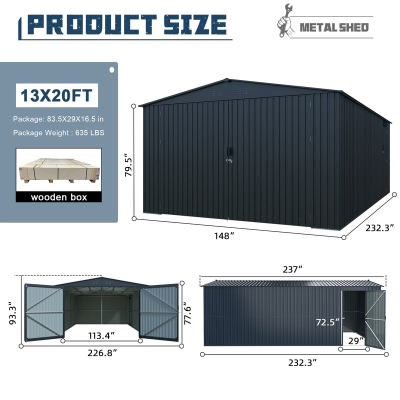 Upgraded Metal Storage Shed 13'x20' Plus