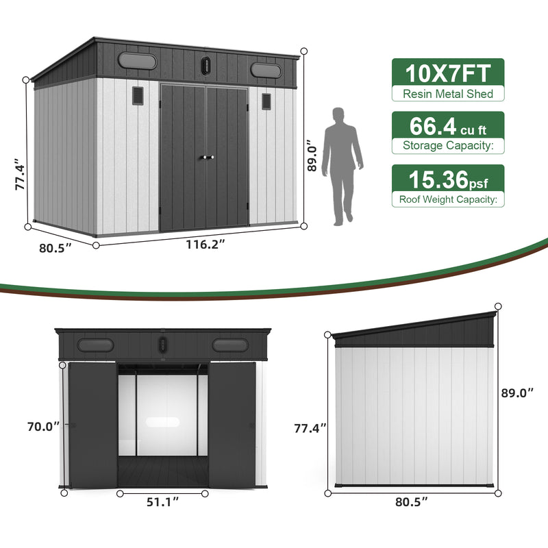 10x7 ft Resin Outdoor Storage Shed with Floor