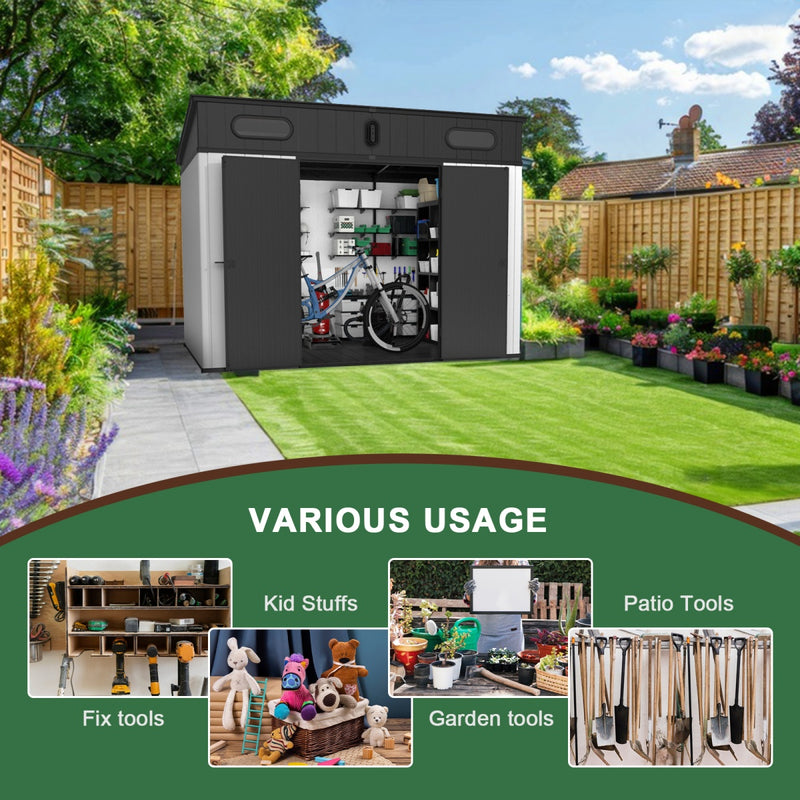 10x7 ft Resin Outdoor Storage Shed with Floor