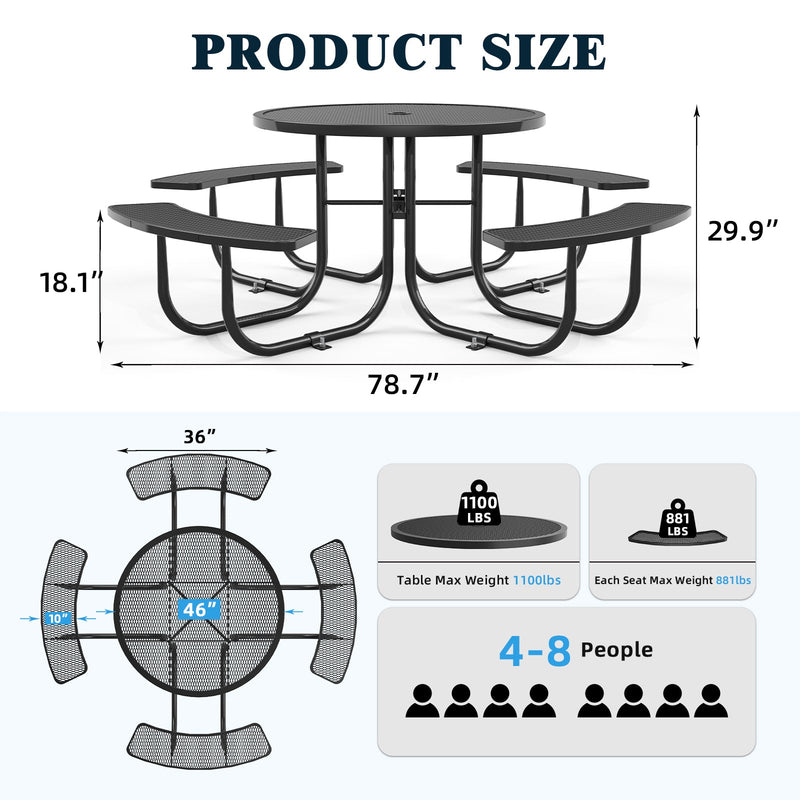 46" Round Picnic Tables With Umbrella Hole